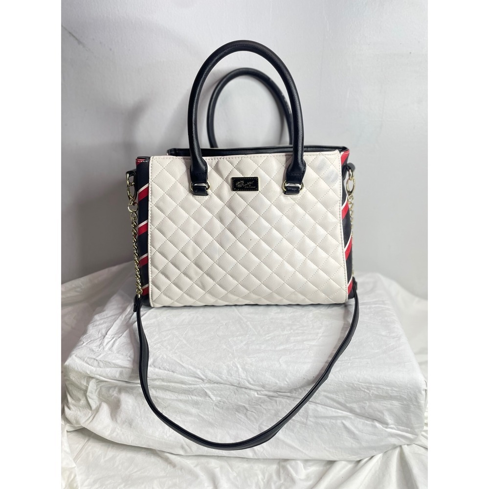 Luv Betsey by Betsey Johnson Satchel Handbag Black White Red Striped Chain Strap